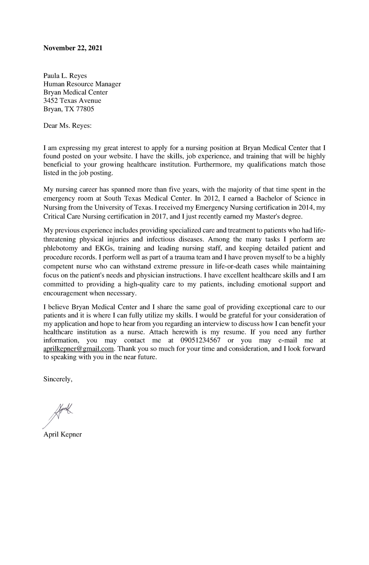 Sample-Application-Letter - November 22, 2021 Paula L. Reyes Human ...