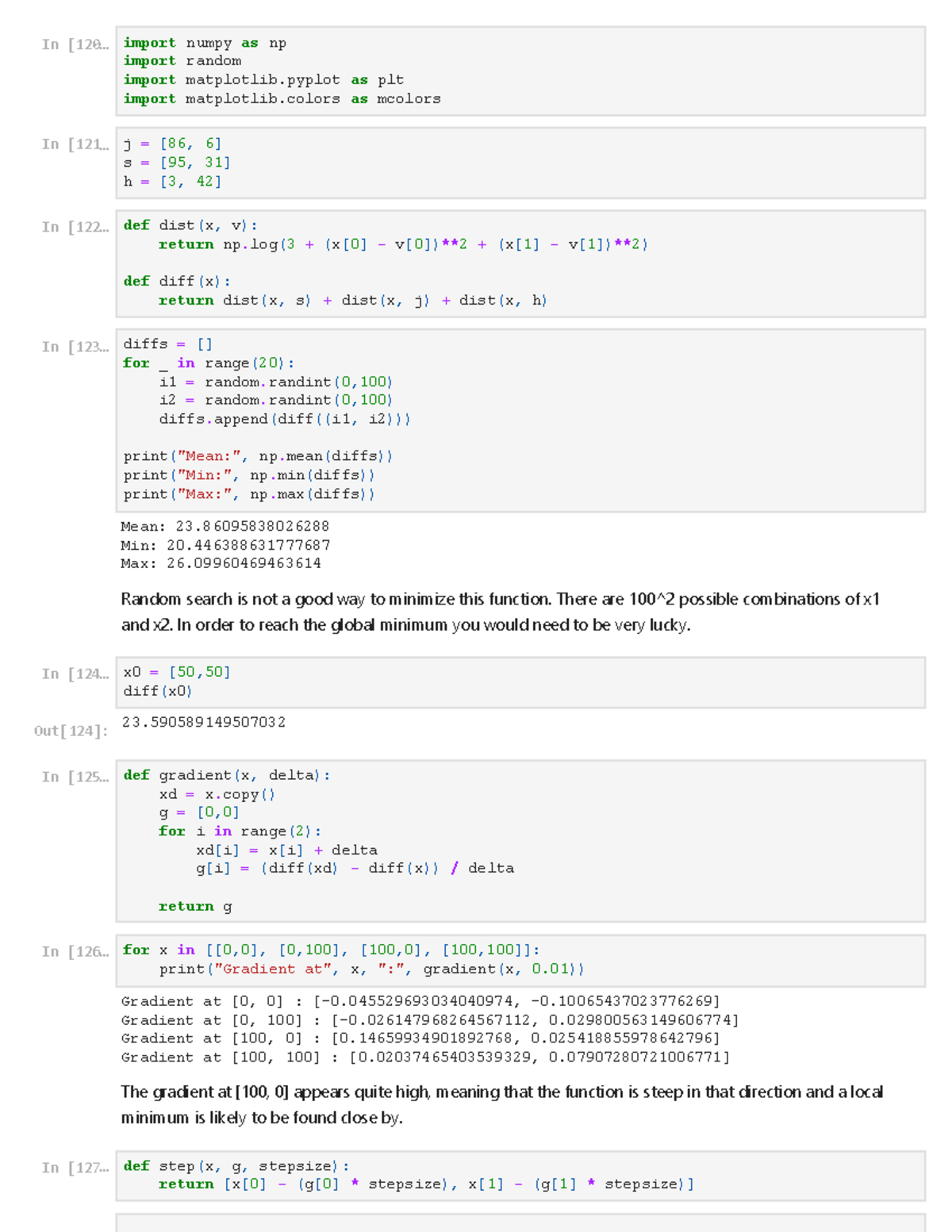 W6 Python assignment 'estimate gradient’ - Mean: 23. Min: 20. Max: 26 ...