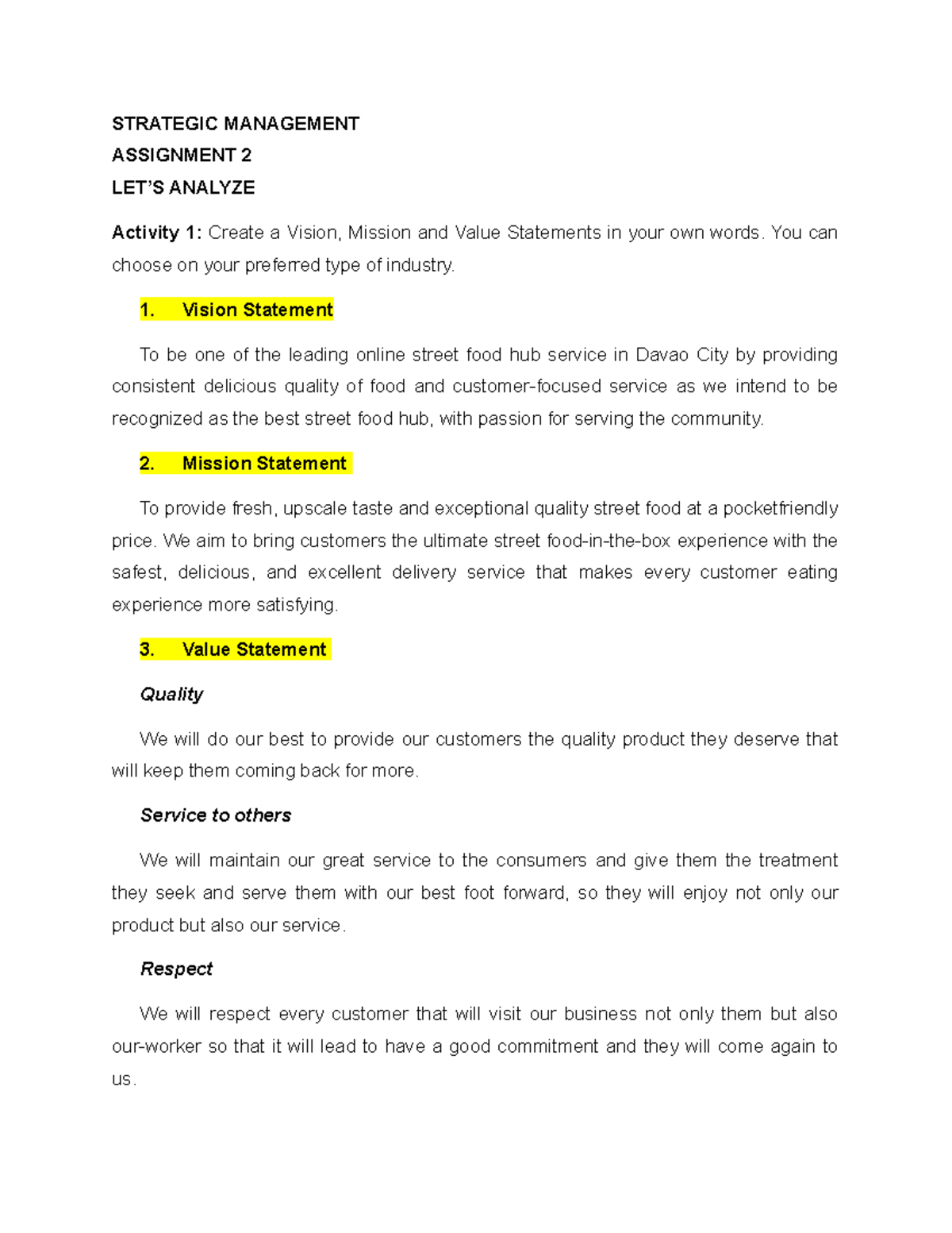 Strategic Management-CBM121-LETS- Analyze-ACT.1and2 - STRATEGIC ...