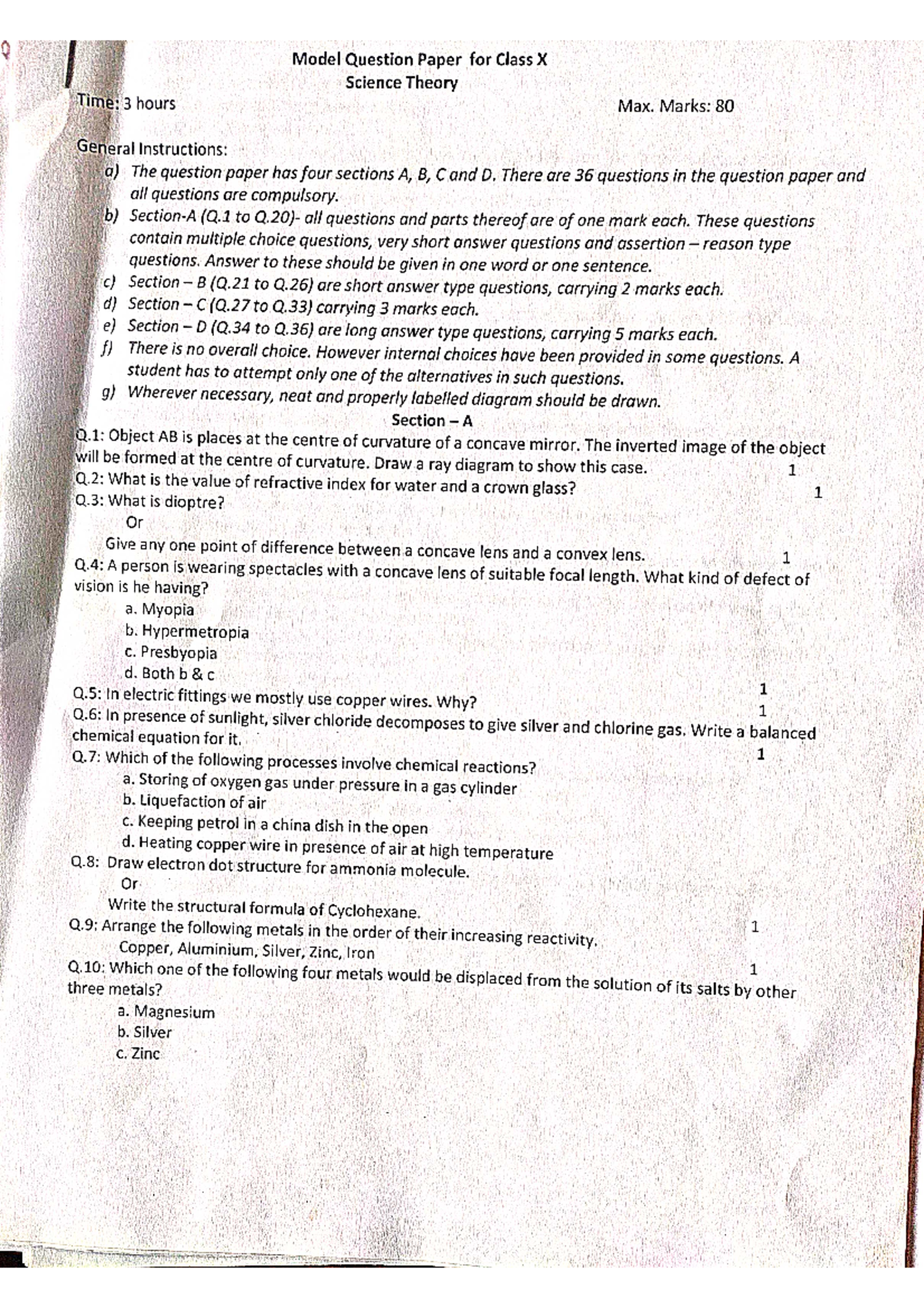 10-science - Science - Model Question Paper for Class X Science Theory ...