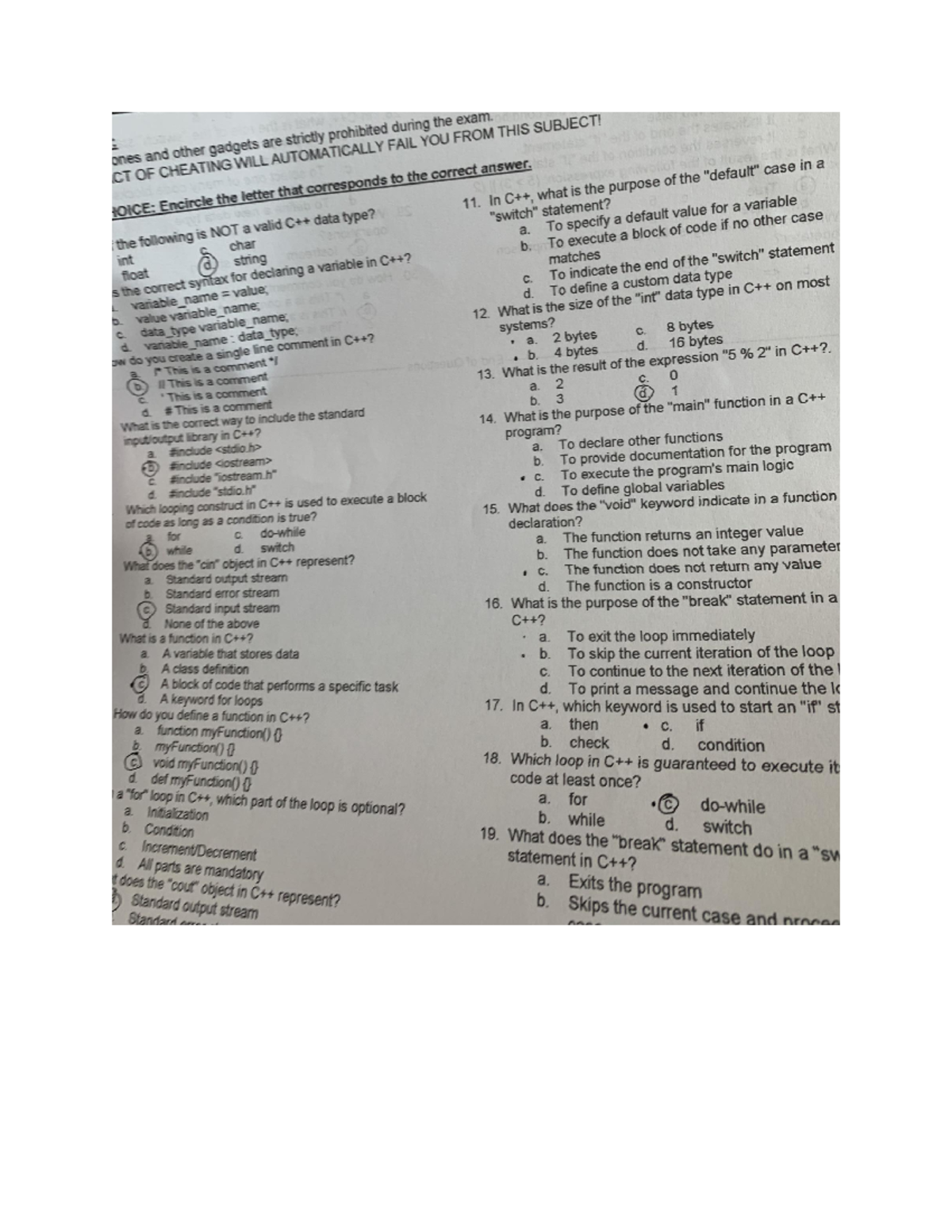 Oop exam - test - Which of the following is NOT a valid C++ data type ...