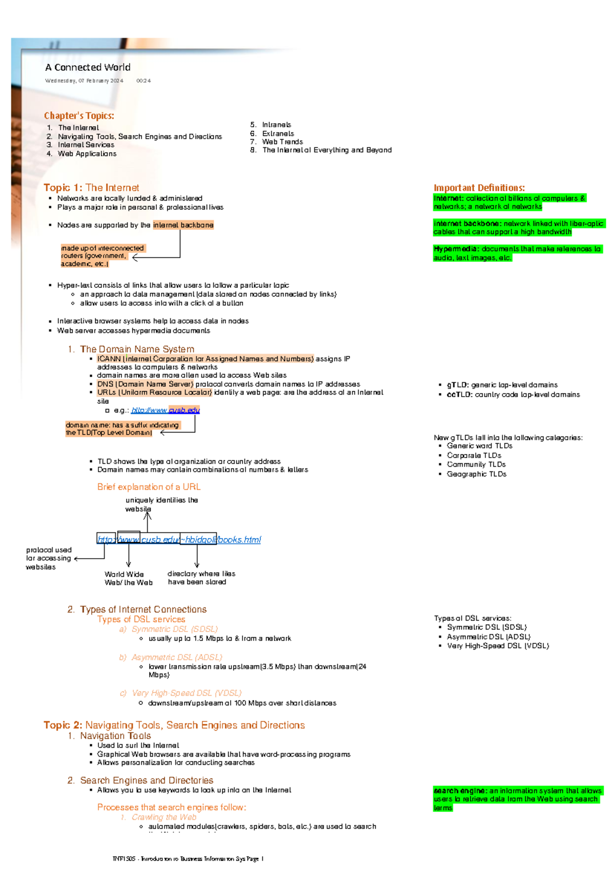 chapter 7 notes - Topic 1: The Internet Networks are locally funded ...