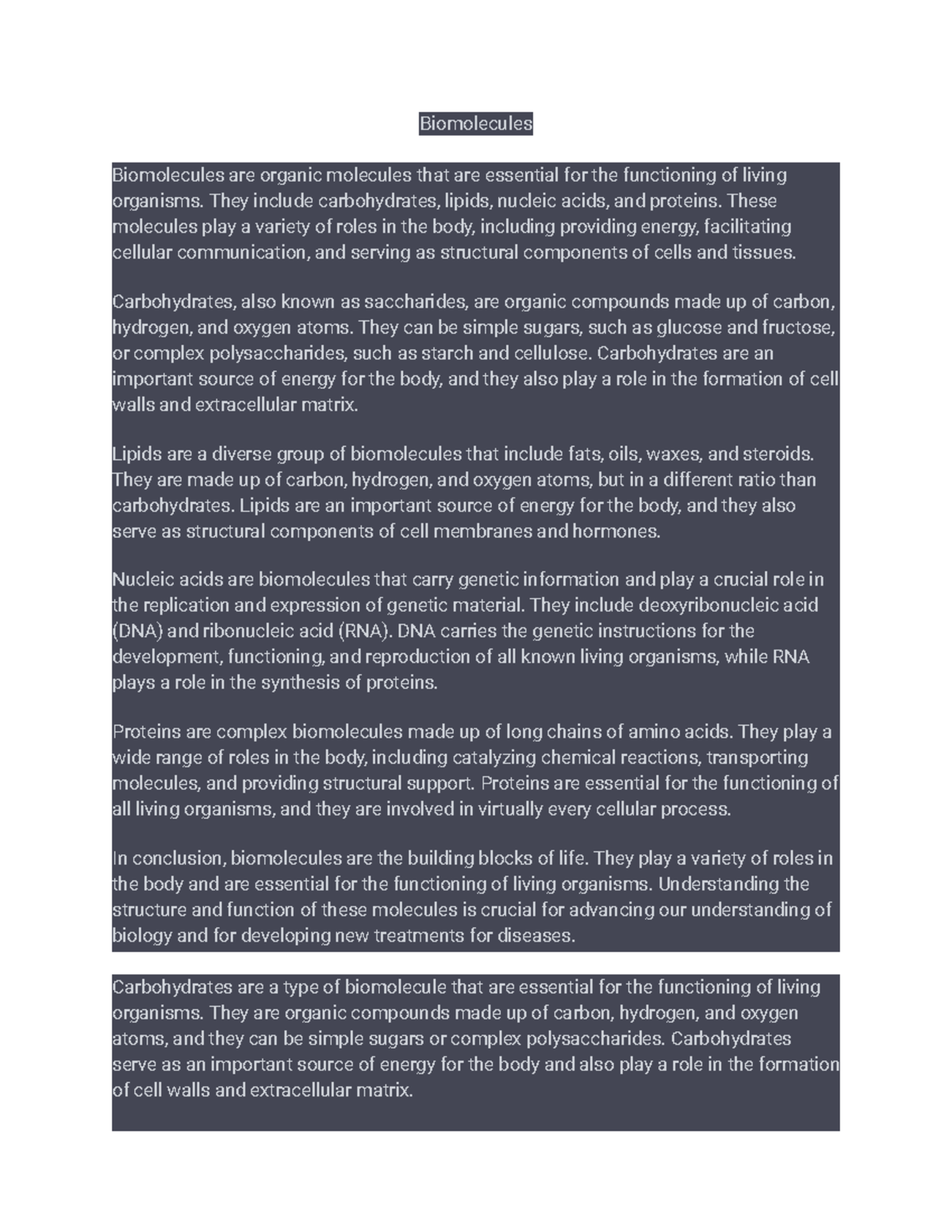 Biomolecules asd Biomolecules Biomolecules are organic molecules