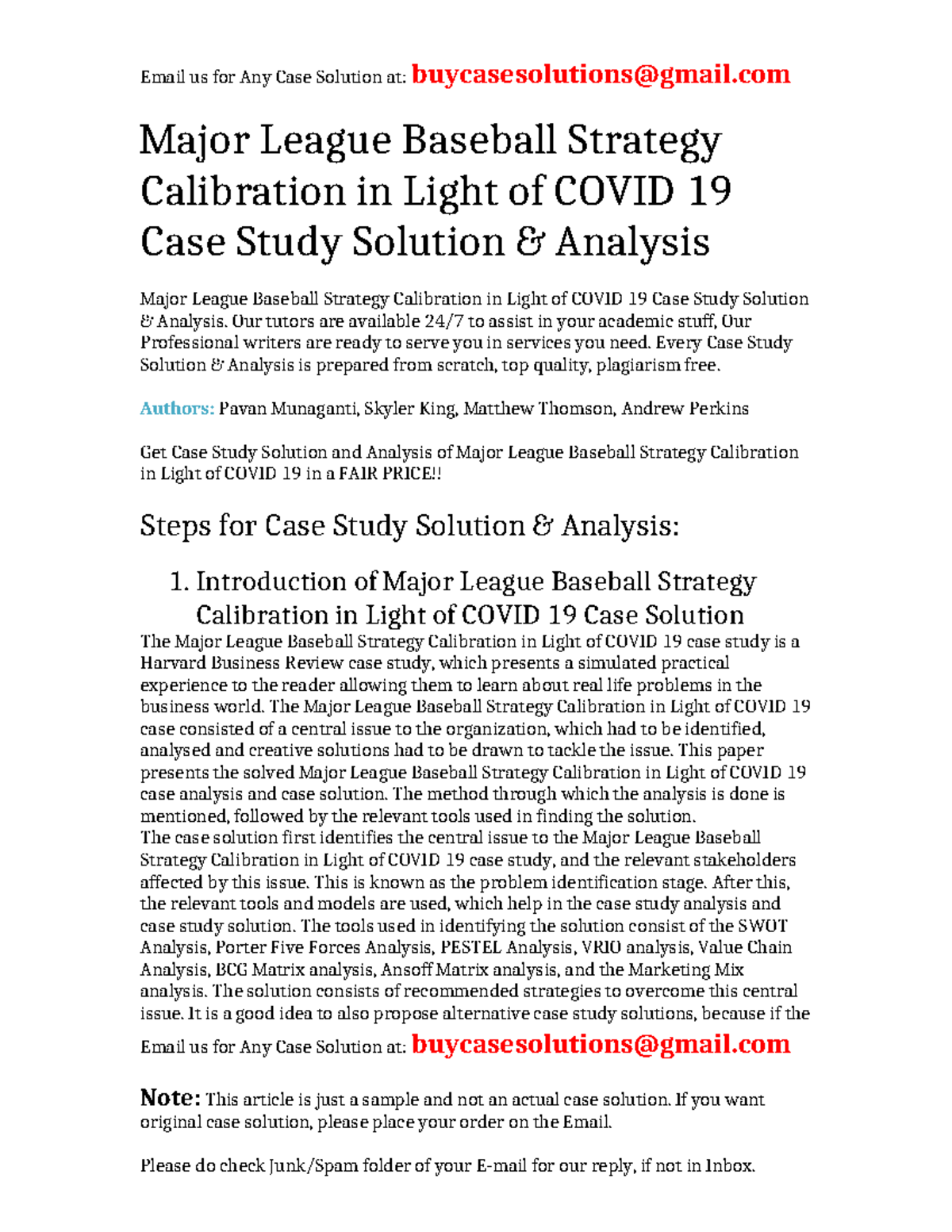 Major League Baseball Strategy Calibration in Light of Covid 19 Case ...