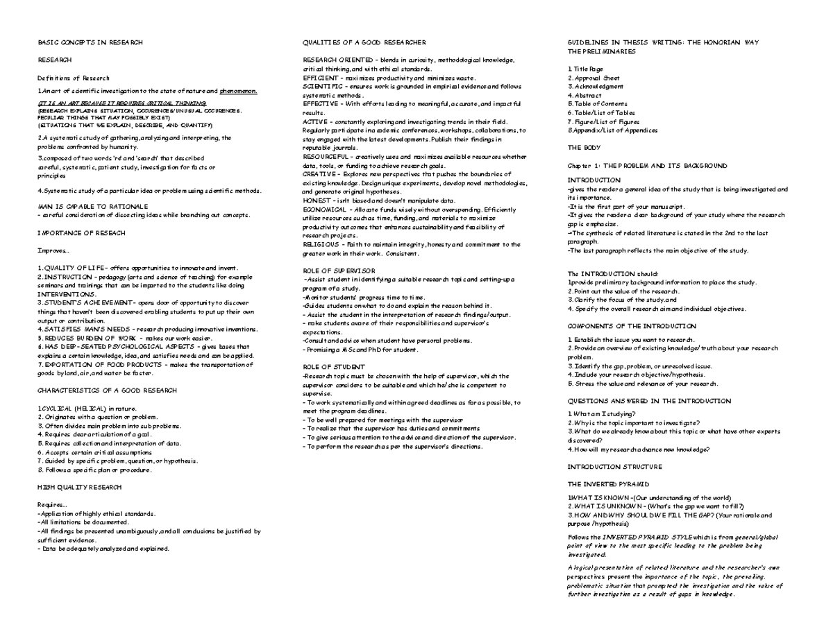 Research Reviewer - BASIC CONCEPTS IN RESEARCH RESEARCH Definitions of ...
