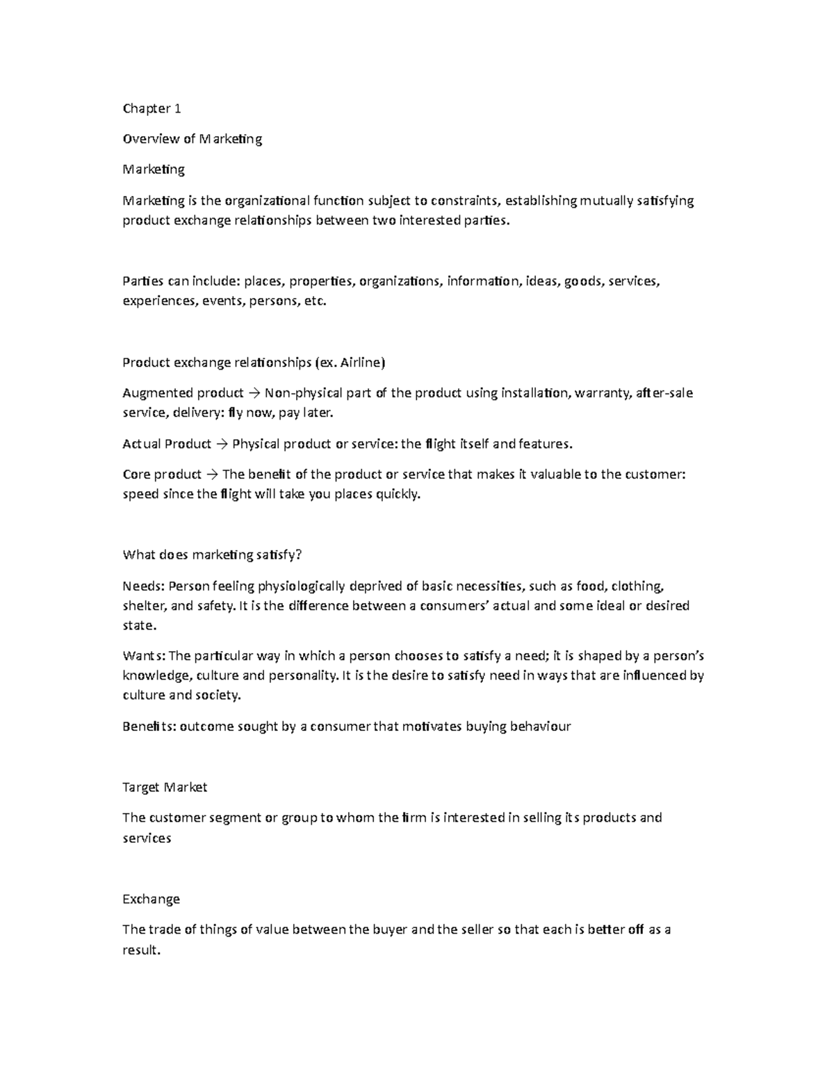 ADM2320 Marketing - Chapter 1 Overview of Marketing Marketing Marketing ...