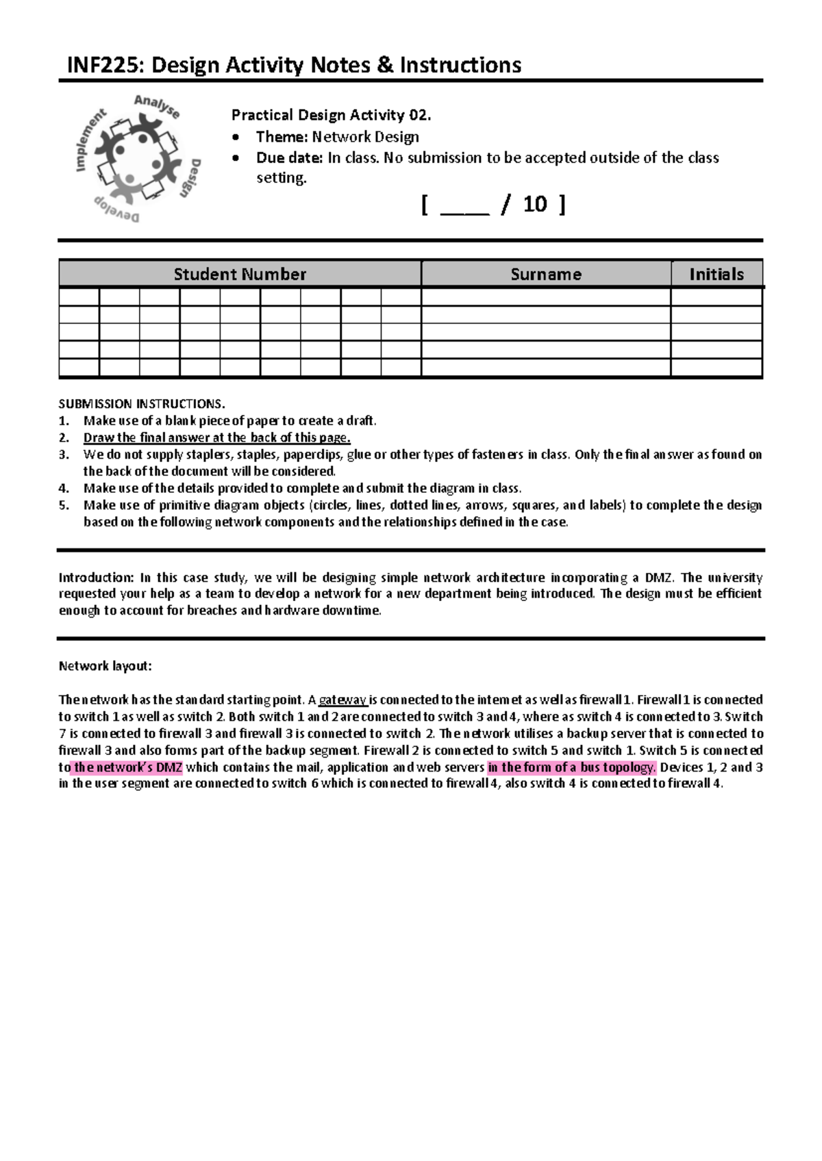 Practical 2 Solution - INF225: Design Activity Notes & Instructions ...