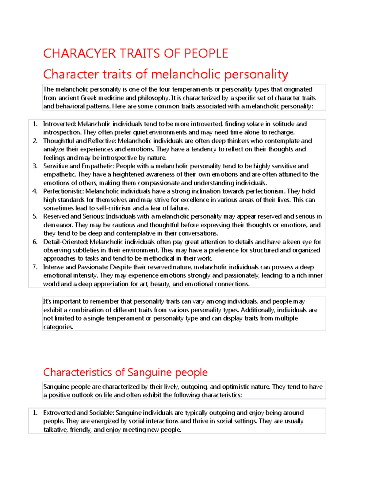 Characyer Traits OF People - CHARACYER TRAITS OF PEOPLE Character ...