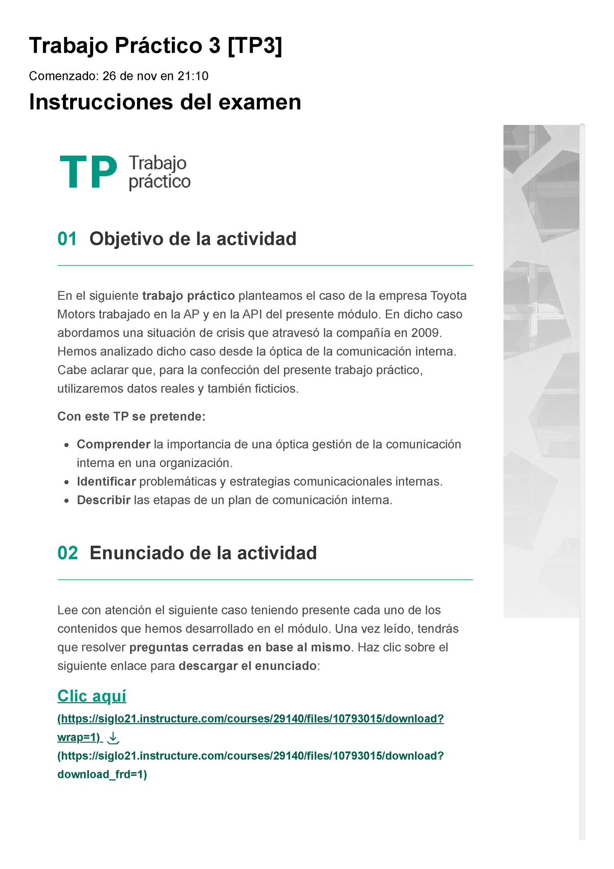 Comunicacion Organizacional TP3 Examen Trabajo Práctico 3 85% - Trabajo ...