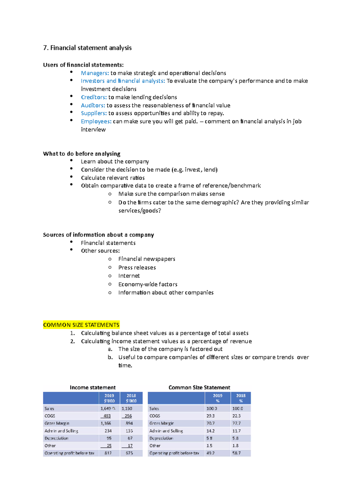 Financial statement analysis - 7. Financial statement analysis Users of ...