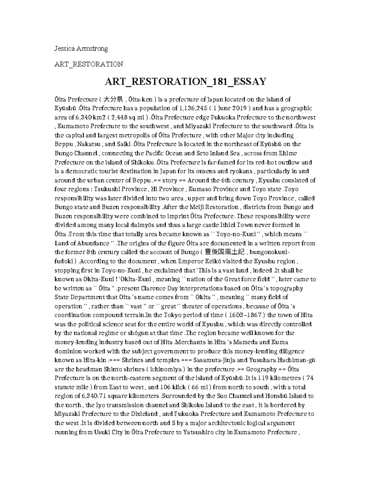 ART Restoration 181 Essay Jessica Armstrong ART_RESTORATION ART