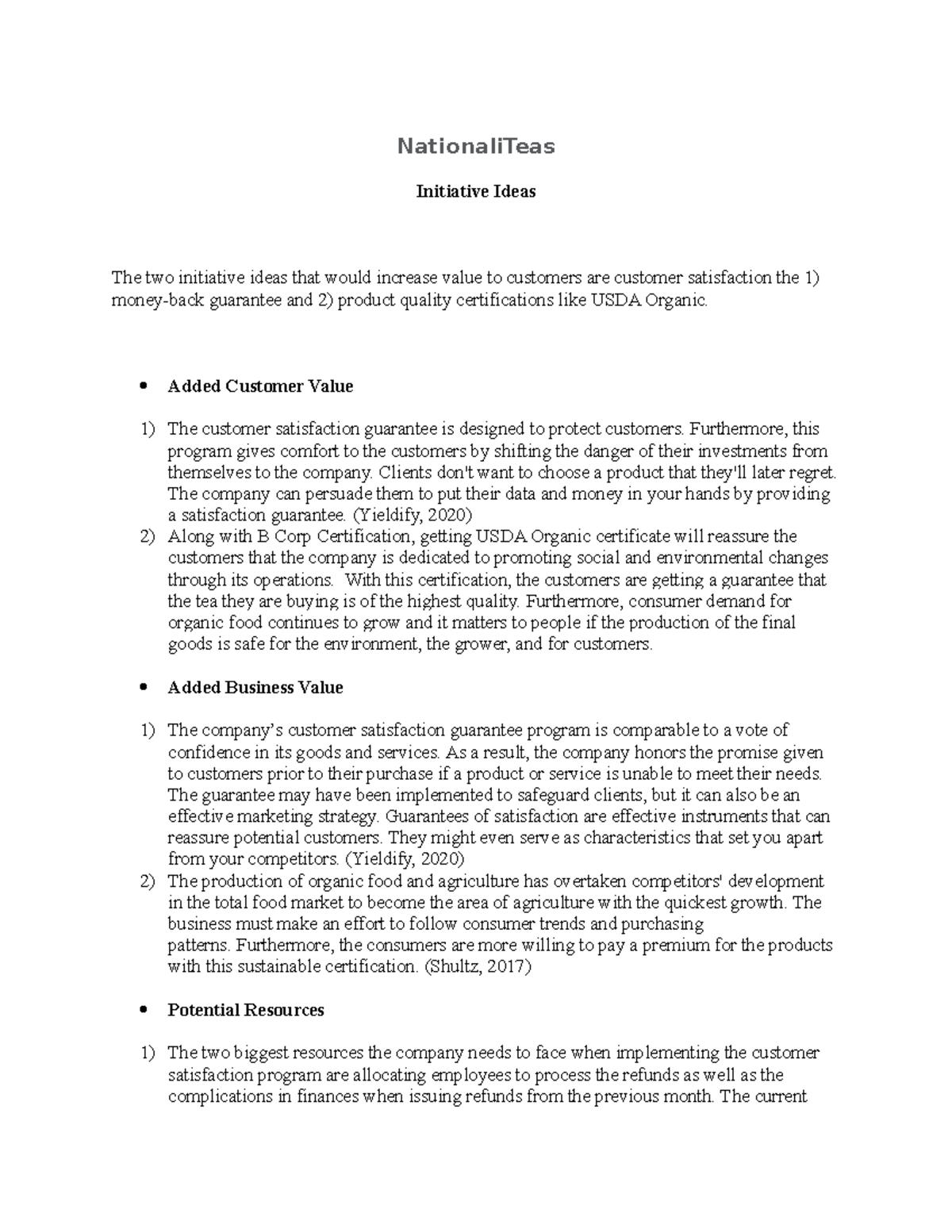 Adding Customer Value - NationaliTeas Initiative Ideas The two ...