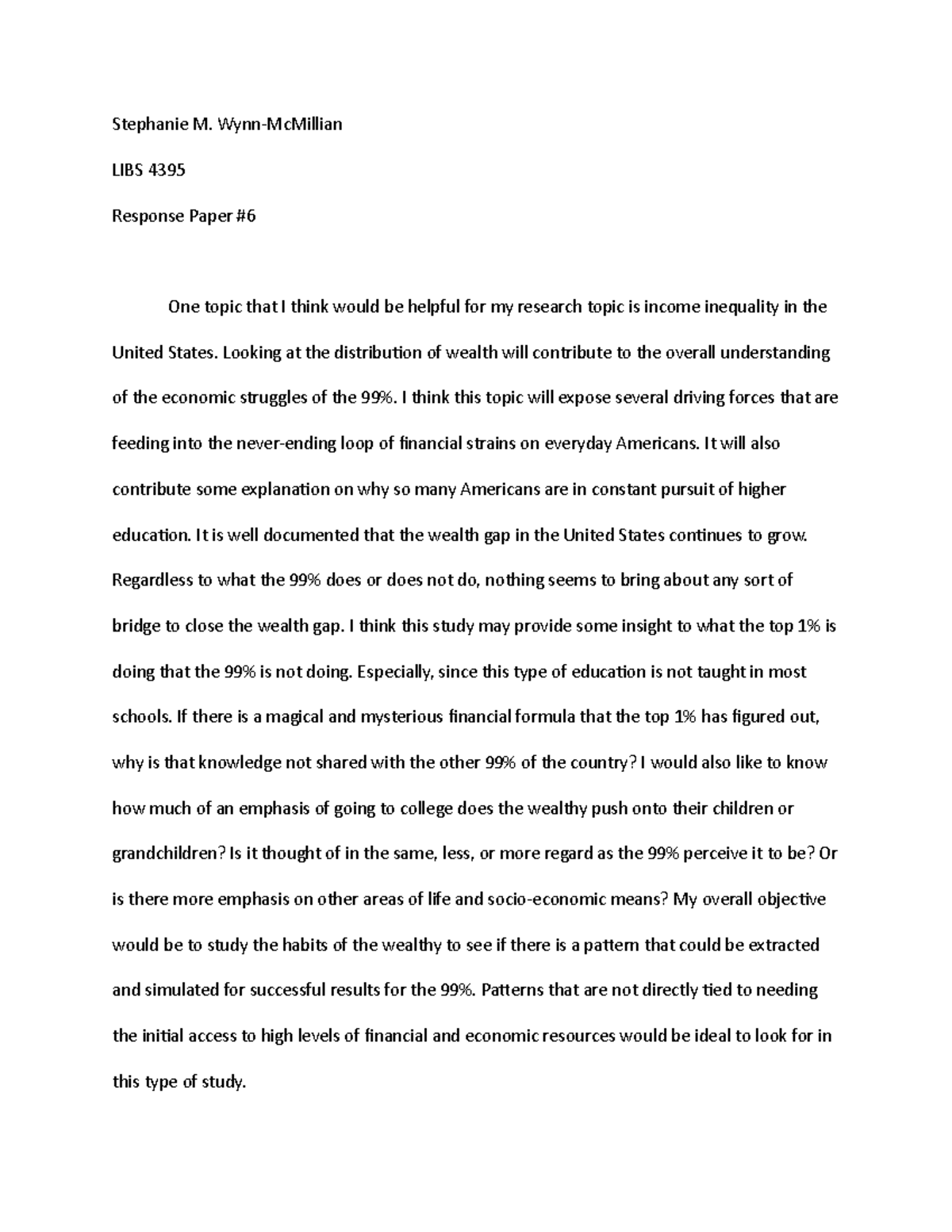 Response Paper 6 - Stephanie M. Wynn-mcmillian Libs 4395 Response Paper 