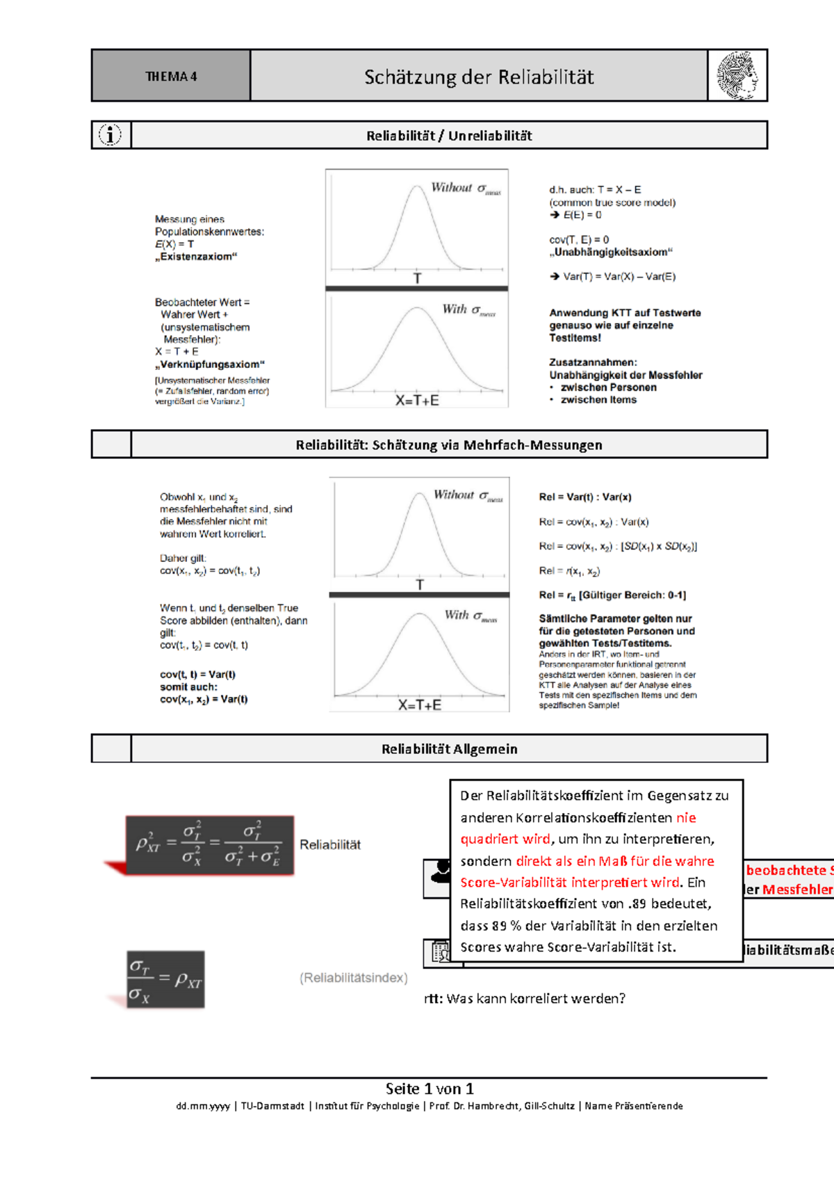 Vorlesung - Reliabilität - Testtheorie Und Testkonstruktion - THEMA 4 ...