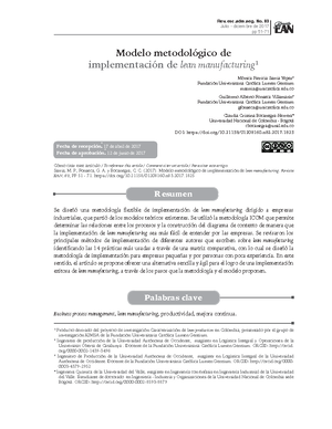 Modelo metodológico de metodologia de LEAN Manifacturing - Modelo  metodológico de implementación de - Studocu