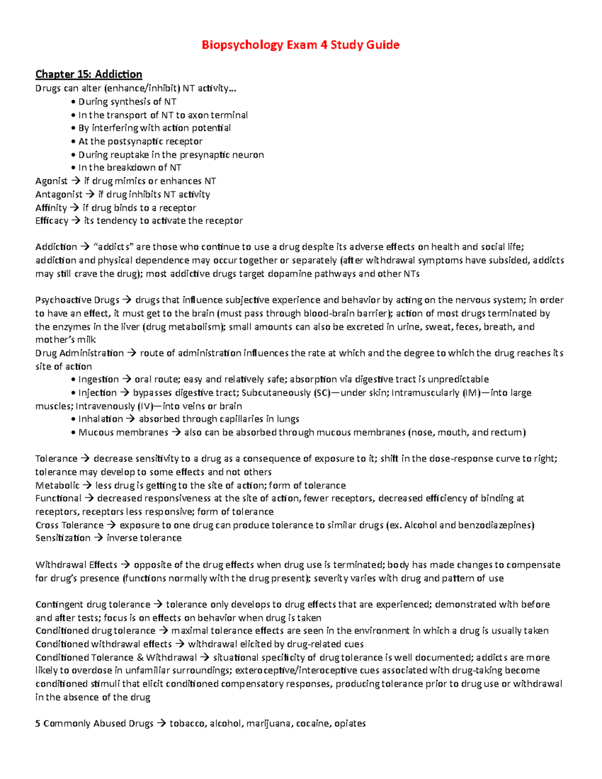 Biopsychology Exam 4 Study Guide Biopsychology Exam 4 Study Guide