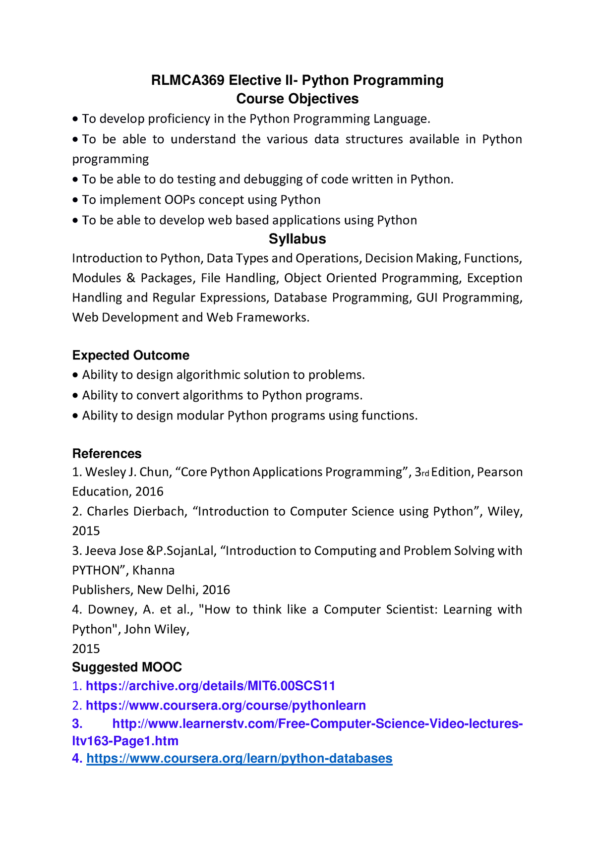 Python Syllabus - Usefull - RLMCA369 Elective II- Python Programming ...