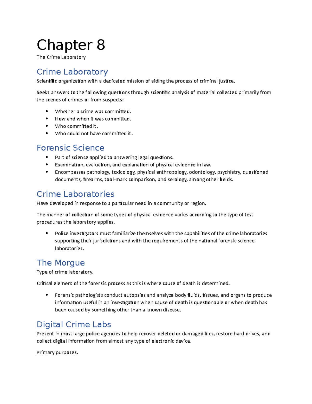 Chapter 8 The Crime Laboratory Chapter 8 The Crime Laboratory Crime Laboratory Scientific