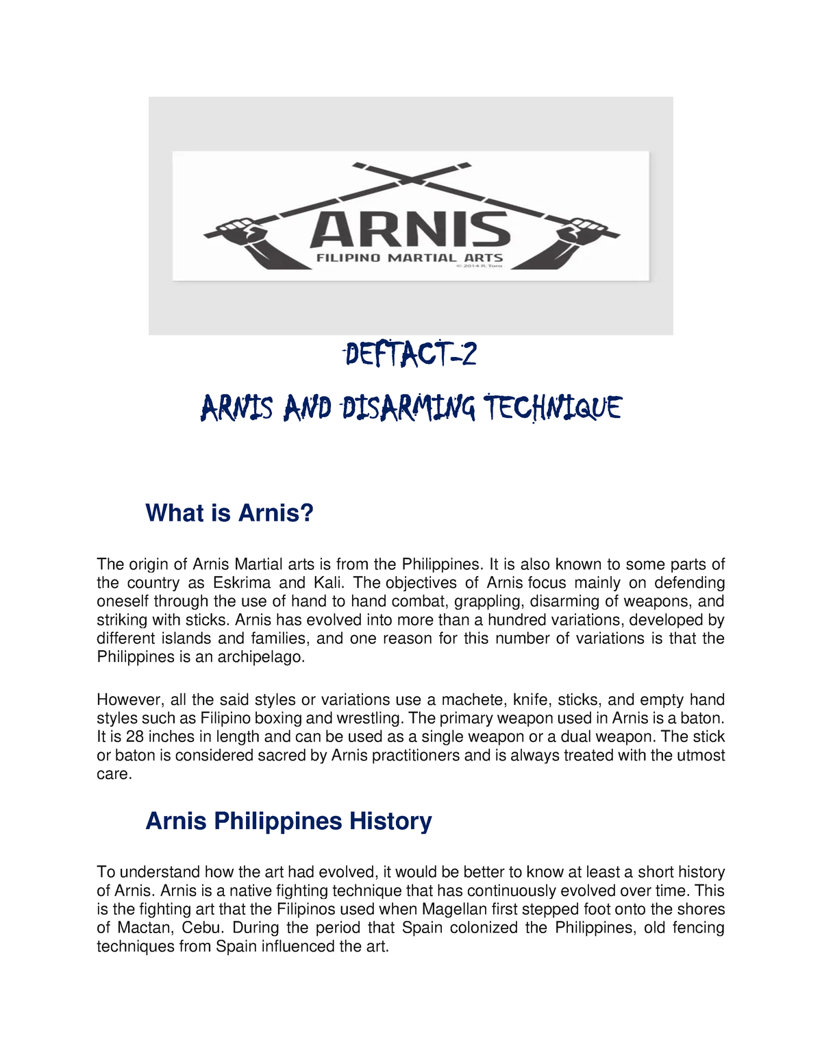 arnis and disarming techniques essay