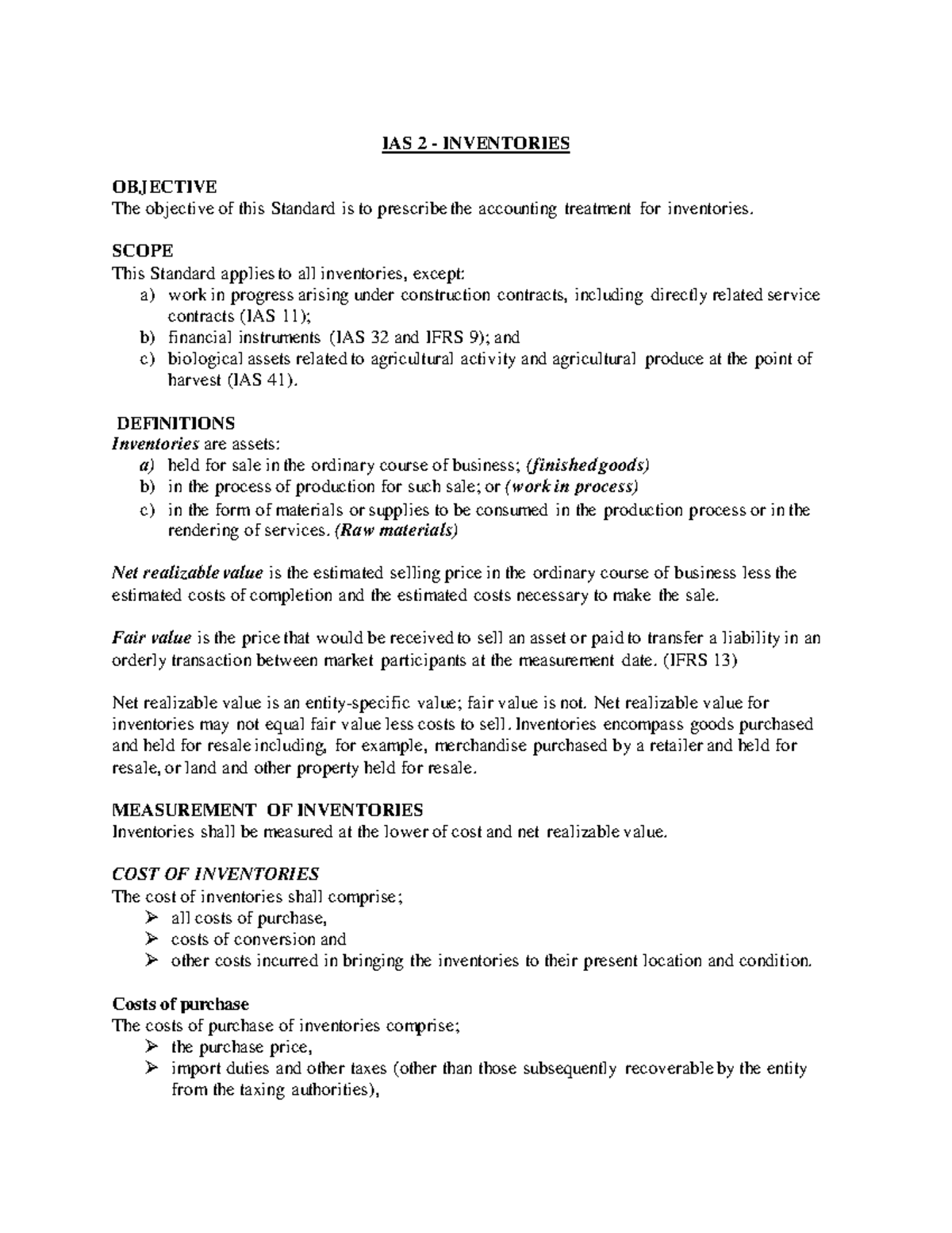 Stock Valuation IAS 2 - IAS 2 - INVENTORIES OBJECTIVE The objective of ...