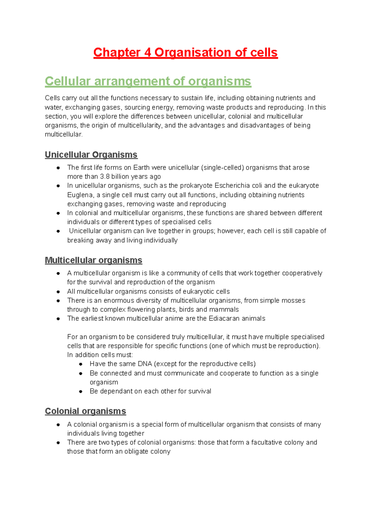 Core two study notes - Chapter 4 Organisation of cells Cellular ...