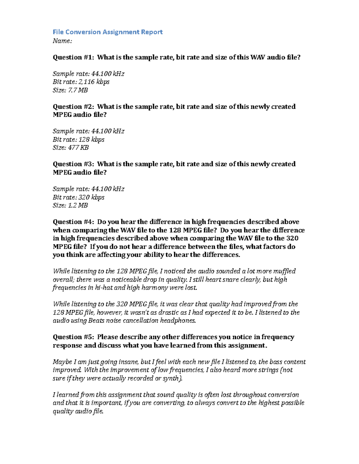 File Conversion Assignment Report - While listening to the 128 MPEG ...