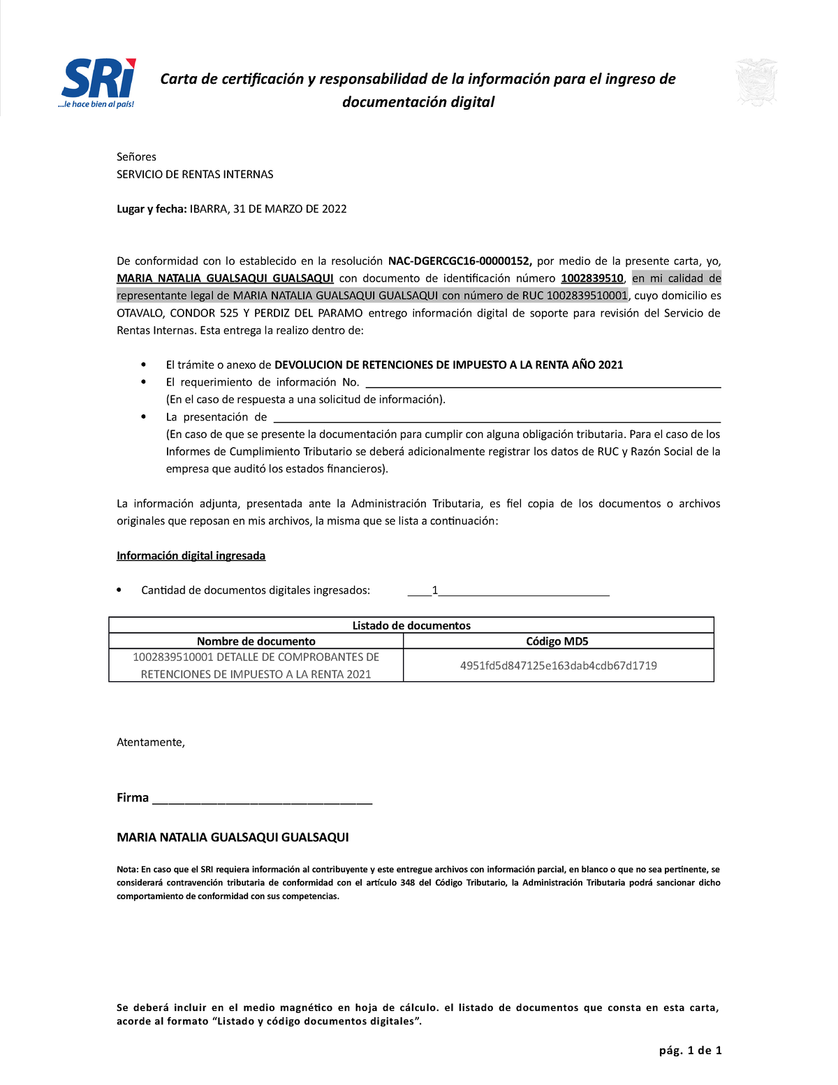 Carta De Certificación Y Responsabilidad De La Información Para El Ingreso De Documentación 4594