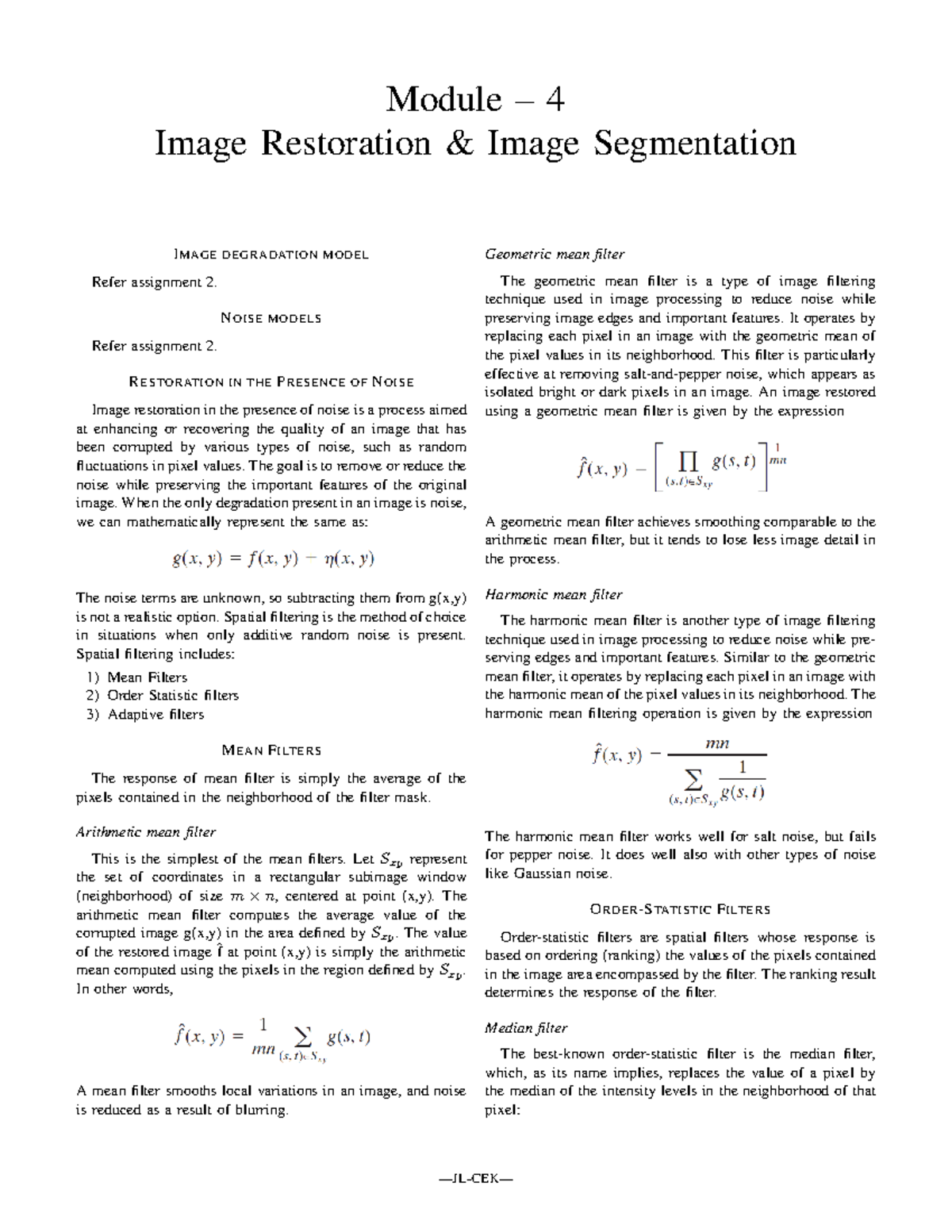 M4 JL - Class notes - Module – 4 Image Restoration & Image Segmentation ...