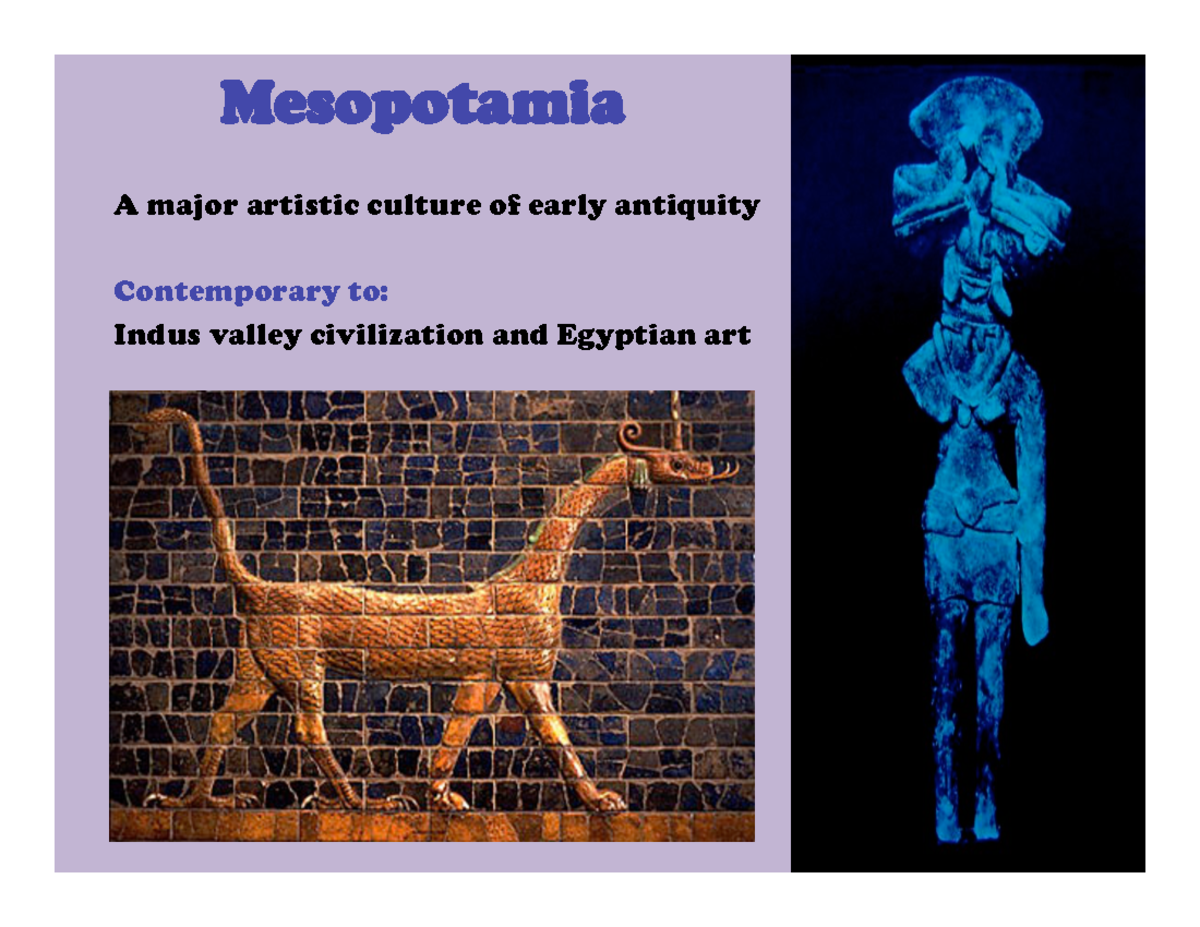 4 (Mesopotamian) - Lecture Notes L-05 - Mesopotamia A Major Artistic ...