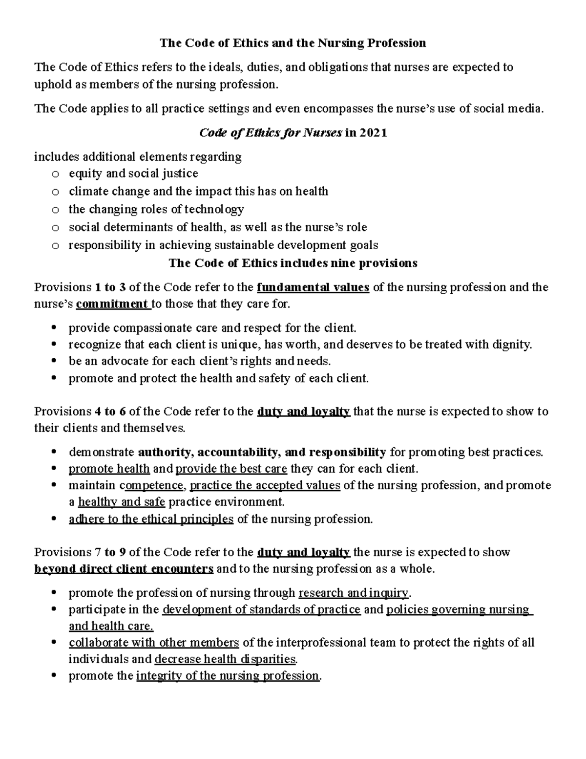 Ethical Responsibility ch 3 - The Code of Ethics and the Nursing ...