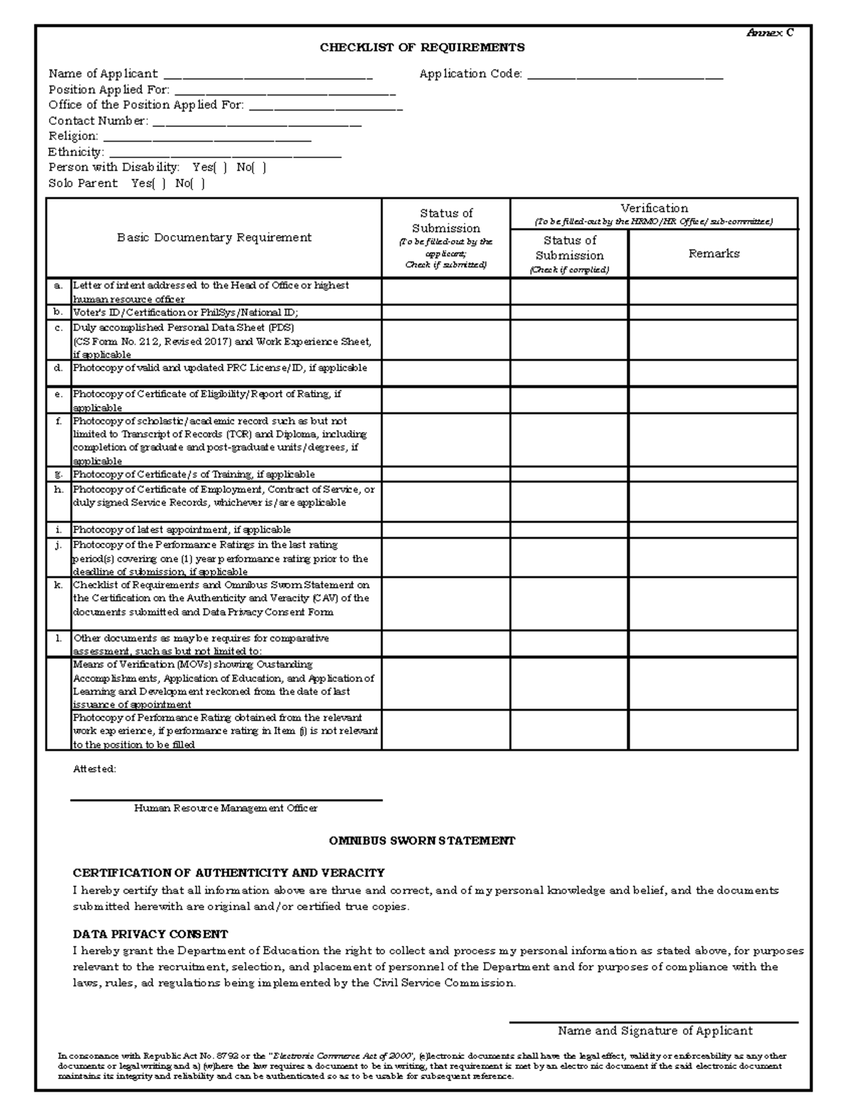 Annex-C-Checklist-of-Requirements - Annex C Name of Applicant