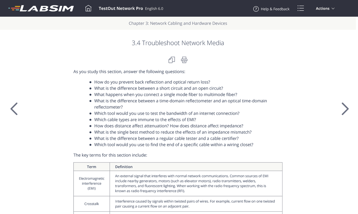 11 Test Out Lab Sim TestOut Network Pro English 6 Help & Feedback