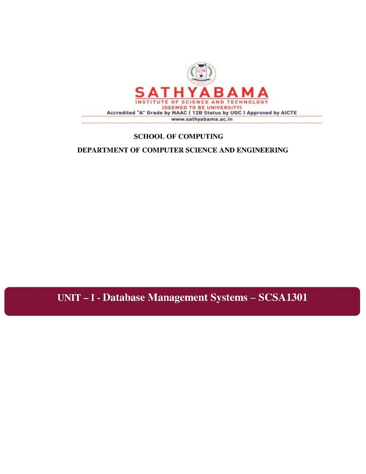 SCSA1301 - The Book Provides A Clear Idea - (=) SATHYABAMA INSTITUTE OF ...