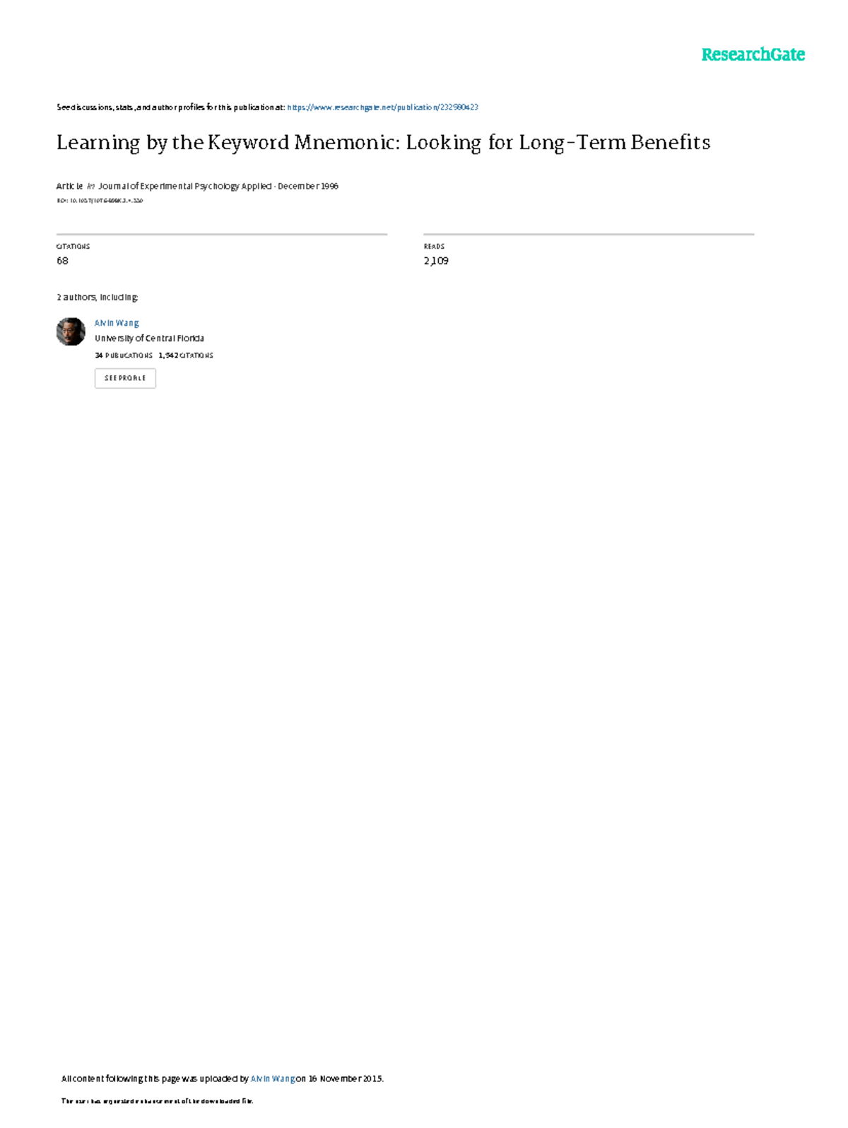 Learningbythe Keyword Mnemonic - See discussions, stats, and author ...