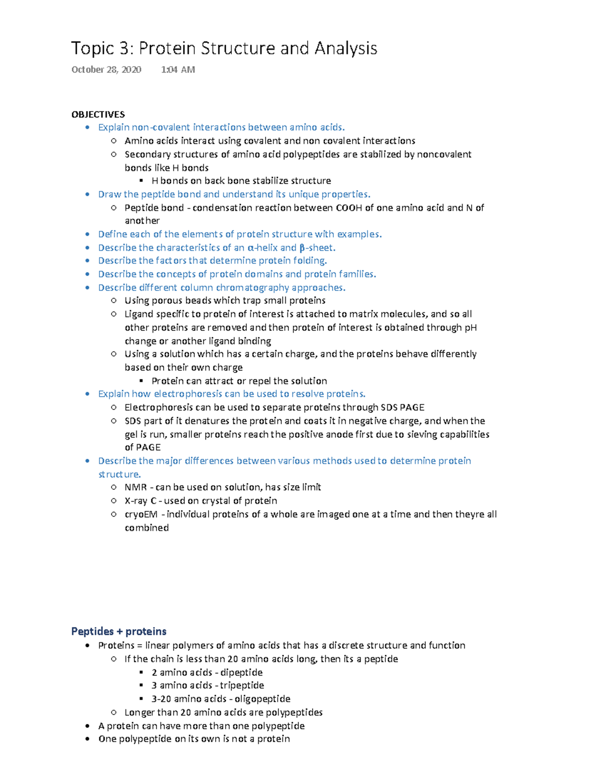 Topic 3 - protein structure and analysis - K : d/s ^ - Studocu