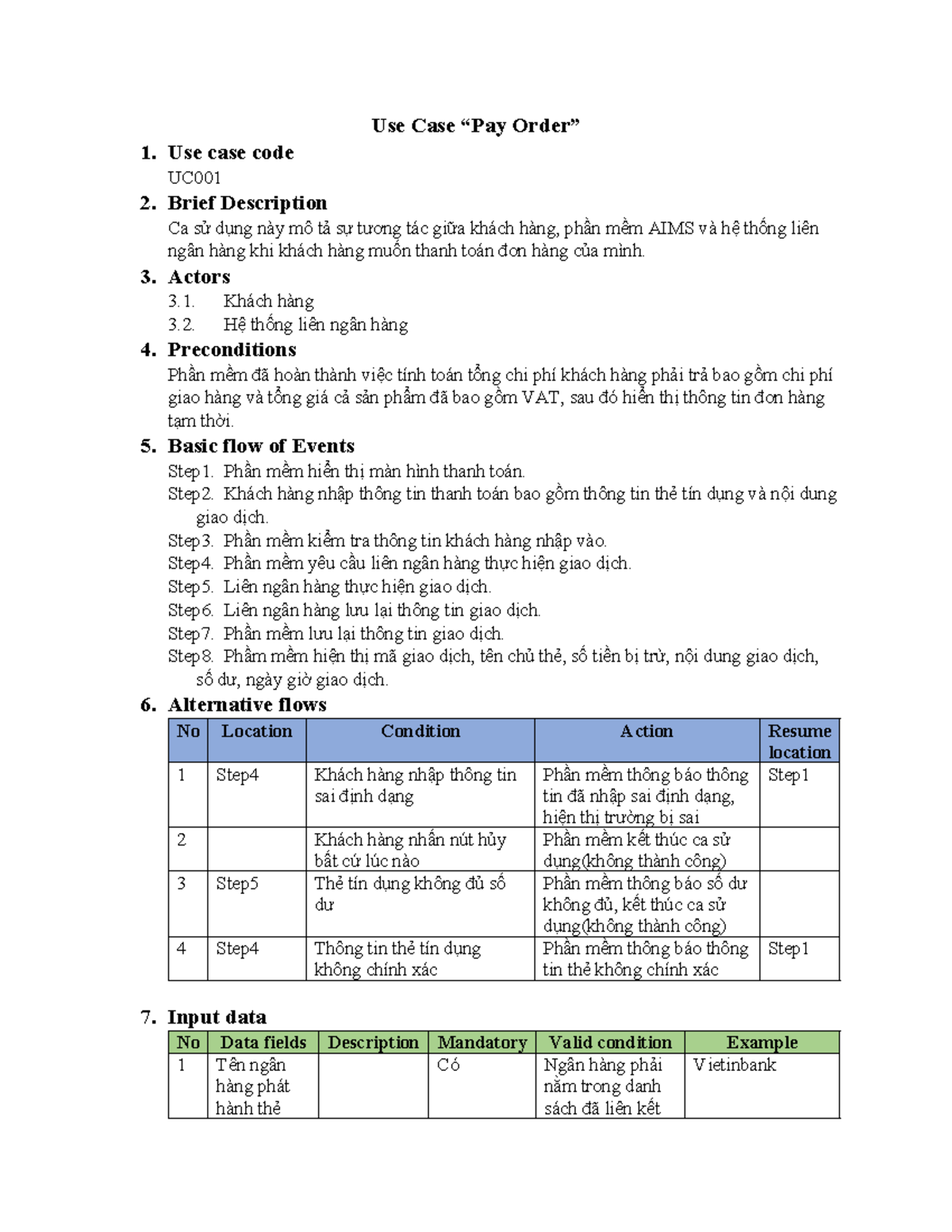 Use case specification-Pay Order - Use Case “Pay Order” 1. Use case ...