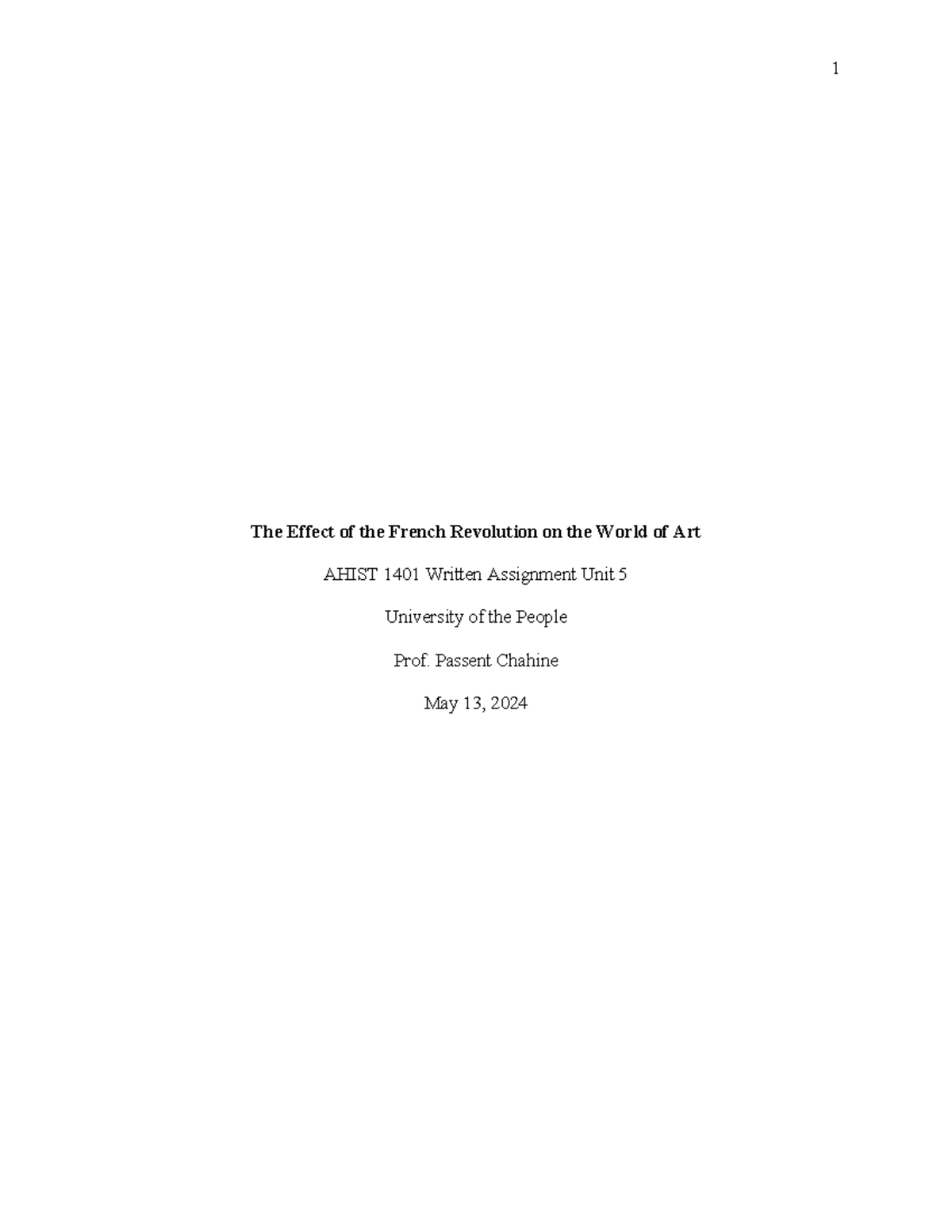 AHIST 1401 UNIT 5 WA - The Effect of the French Revolution on the World ...