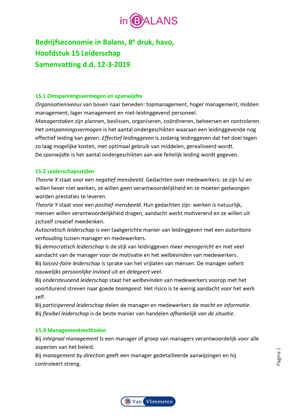 B-E In Balans, 8e Druk, Havo, Hoofdstuk 15 Leiderschap - Samenvatting ...