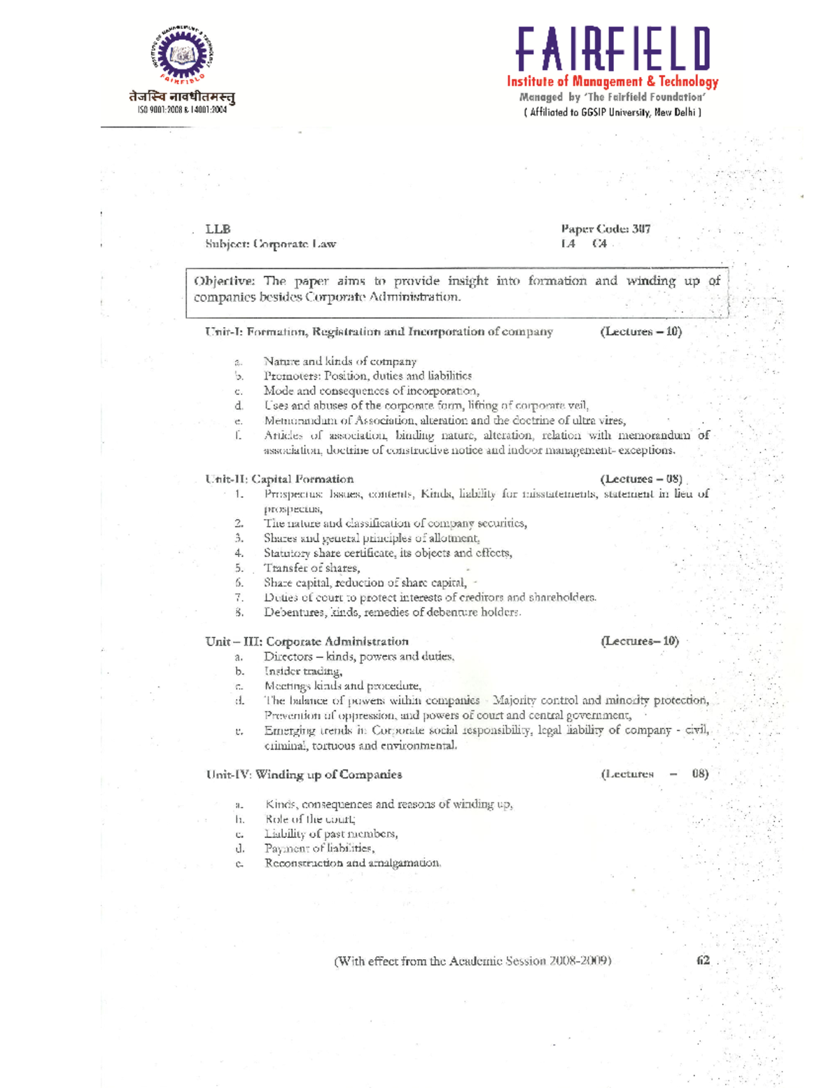 Corporate Law - fxffh - UNIT- Nature of company Definition of a Company ...