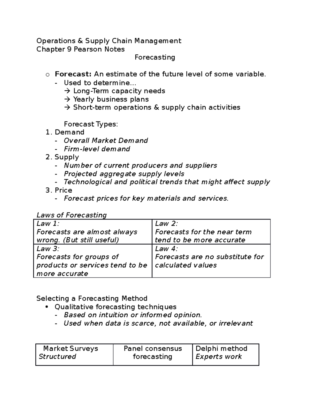 OMGT Lecture 9 Notes Operations & Supply Chain Management Chapter 9