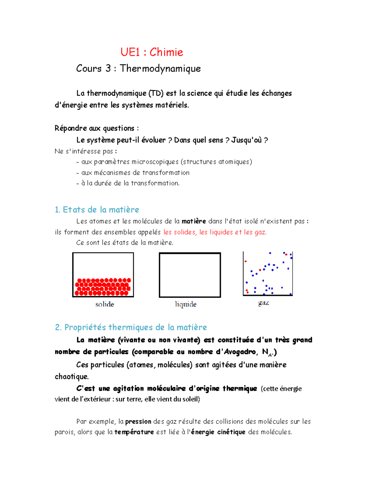 Resume De Cours Thermodynamique S1