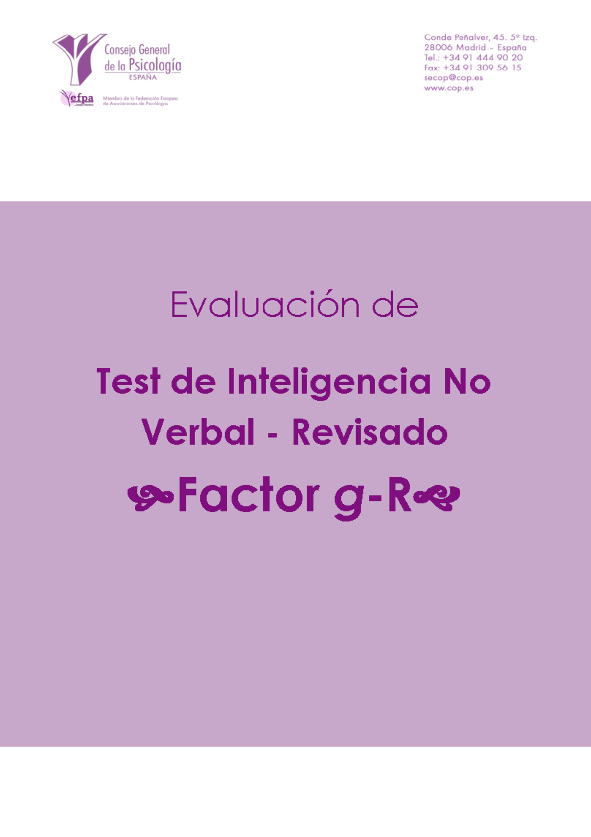 Factor G - Test de Inteligencia No Verbal - Revisado Autor Raymond B ...