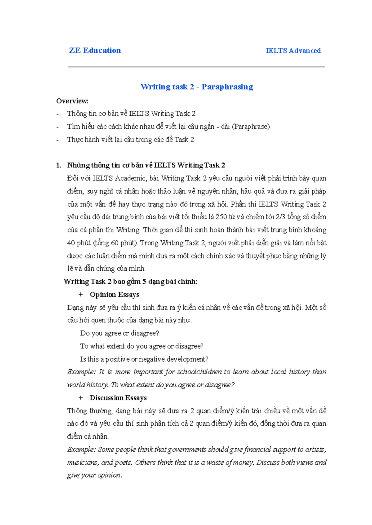 2. Writing task 2 - Paraphrasing - ZE Education IELTS Advanced Writing ...
