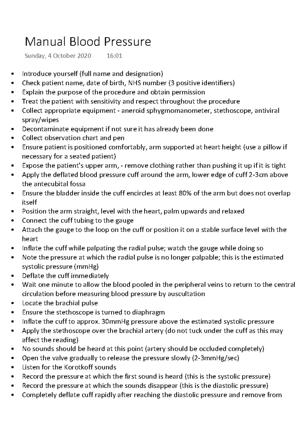 Manual Blood Pressure OSCE revision materials Introduce yourself