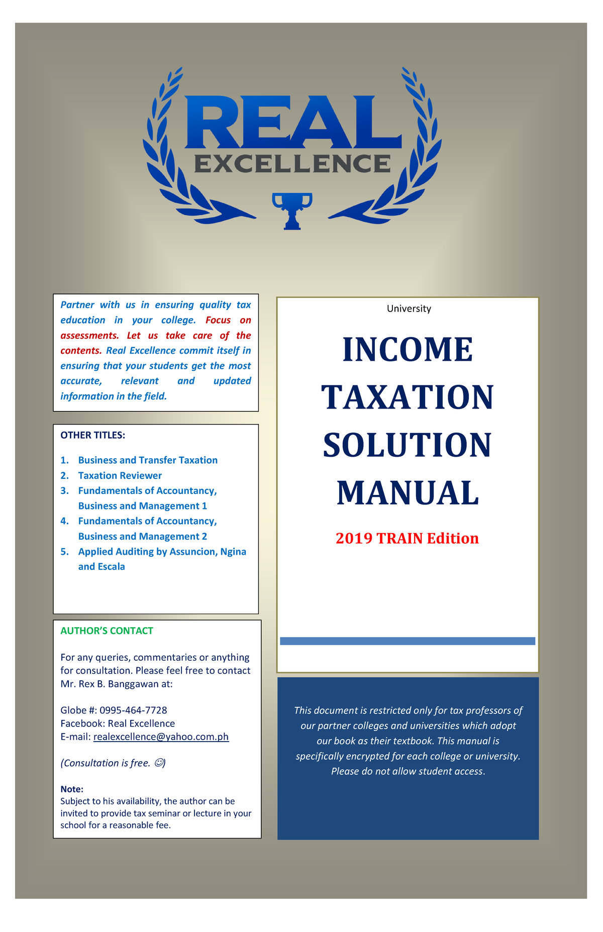 2019 Income Taxation Solution Manual Rex Banggawan - ####### INCOME TAX ...