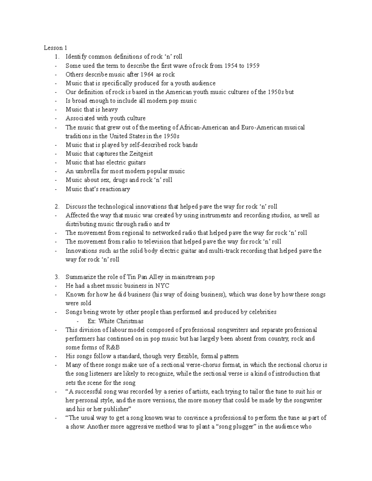 Quiz 1 Notes Lesson 1 & 2 Lesson 1 1. Identify common definitions of