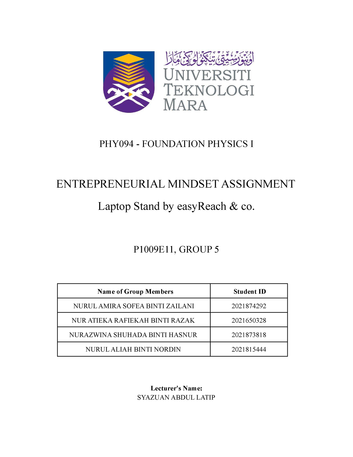 entrepreneurial mindset assignment uitm