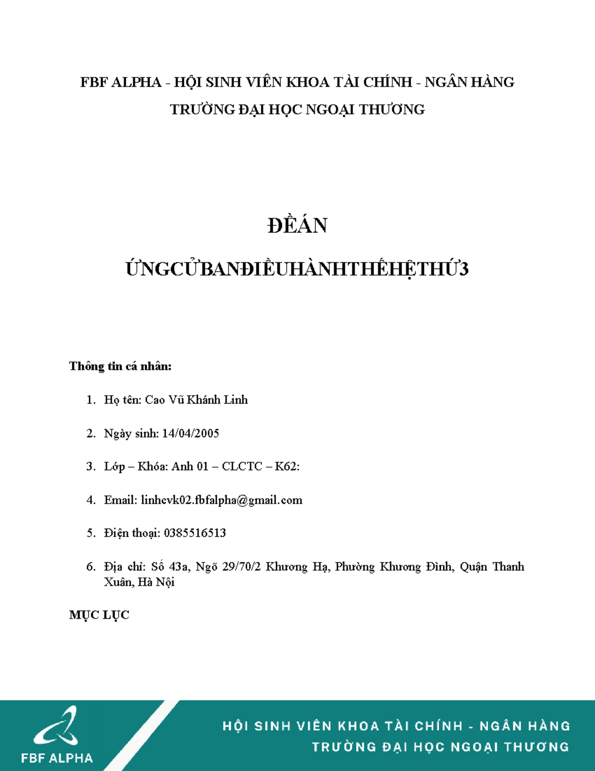 Bản sao của [FBF Alpha] ĐỀ ÁN ỨNG CỬ TRƯỞNG PHÓ BAN THẾ HỆ THỨ 3 - FBF ...