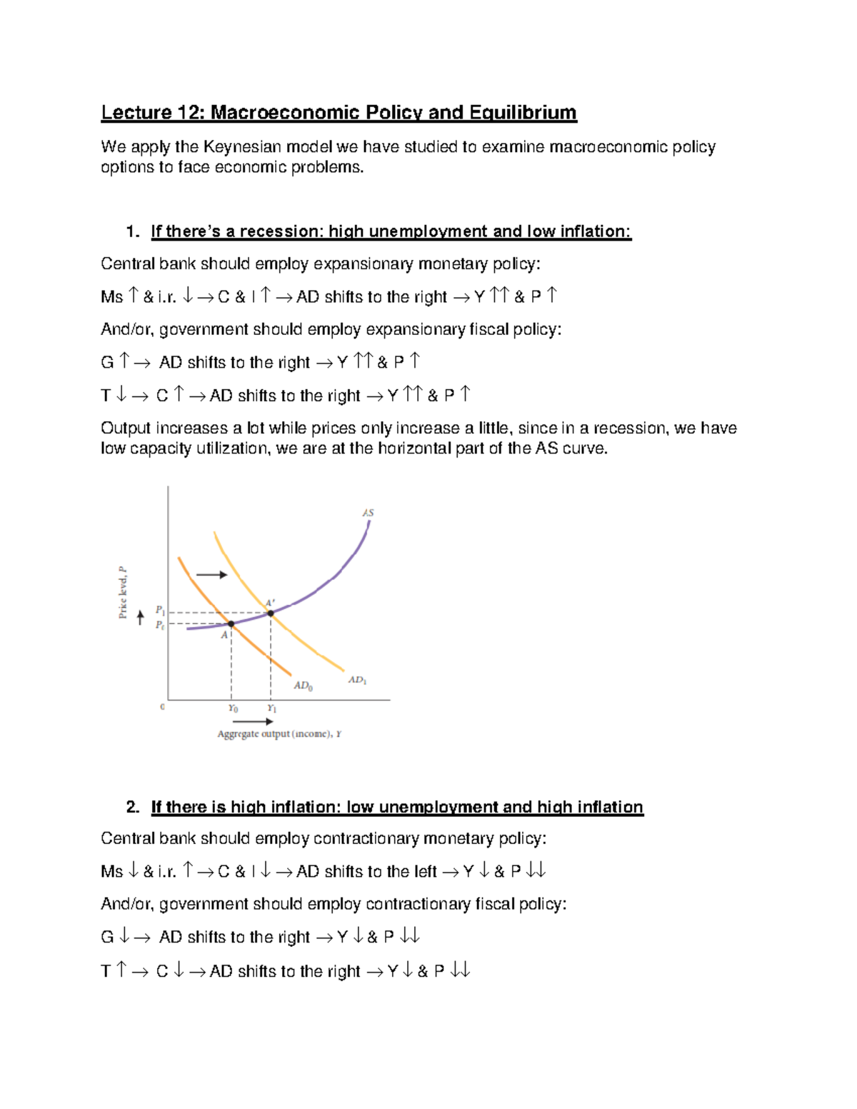 Lecture+12 - lecture 12 - Lecture 12: Macroeconomic Policy and ...