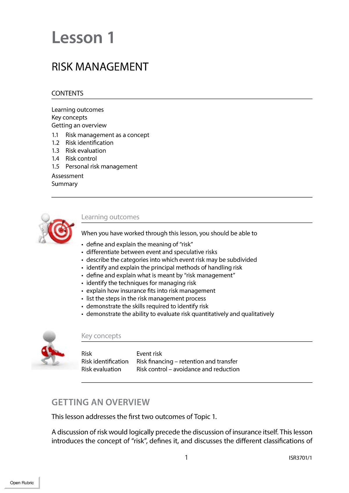 Lesson 01 RISK Management - 1 ISR3701/ Lesson 1 RISK MANAGEMENT ...